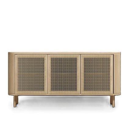 Aparador 3 Puertas Mármol Travertino Madera Acabado Roble, 168 Cm