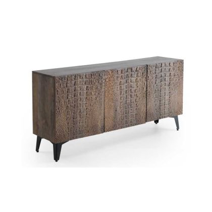 Aparador Marrón 3 Puertas Madera Mango Relieve, 160 Cm