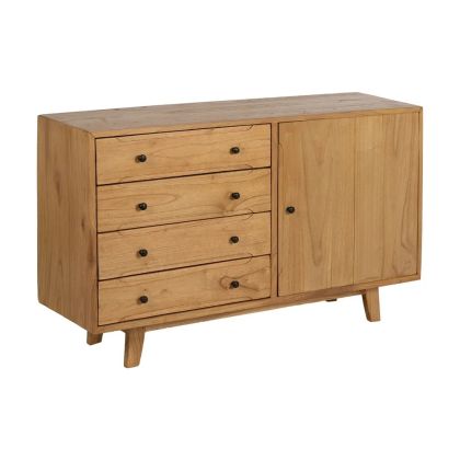 Aparador 4 Cajones 1 Puerta Madera Mindi Natural,  130 X 40 X 80 Cm