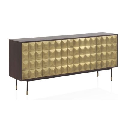 Aparador Art Decó 4 Puertas Frontal Cuadros Dorado, 170 Cm