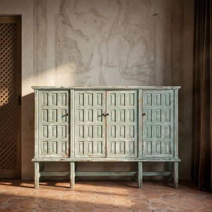 Aparador 4 Puertas Madera Reciclada Verde Envejecido, 160 Cm