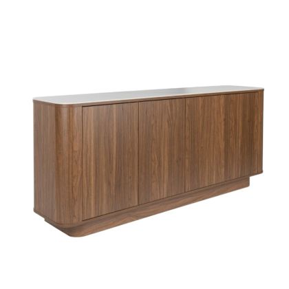 Aparador en madera marrón y sobre en efecto mármol blanco 180 cm