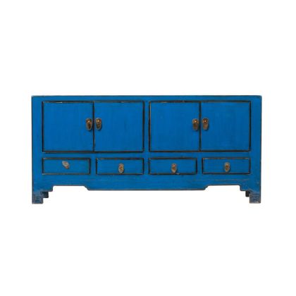 Mueble TV Azul 4 Cajones 4 Puertas Madera Pino, 139 Cm