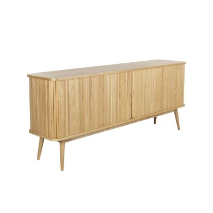 Aparador en chapa de fresno natural con baldas de cristal 180 cm
