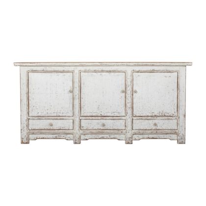 Aparador Blanco 3 Puertas 3 Cajones Madera Pino, 200 Cm