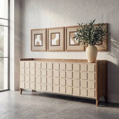 Aparador Cuadros Madera Reciclada Beige Natural, 180 Cm