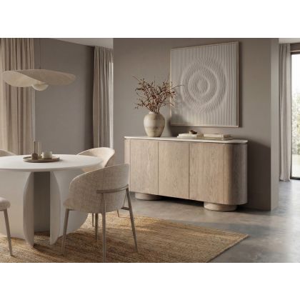 Aparador Curvo 3 Puertas Madera Fresno Lavado, 150 Cm
