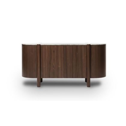 Aparador Curvo Mármol Efecto Travertino Madera Nogal, 170 Cm