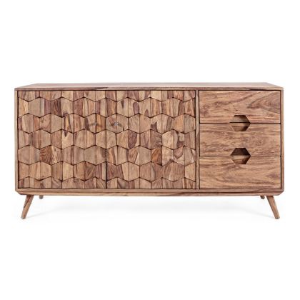 Aparador Hexagonal 2 Puertas 3 Cajones Madera Sheesham, 145 Cm