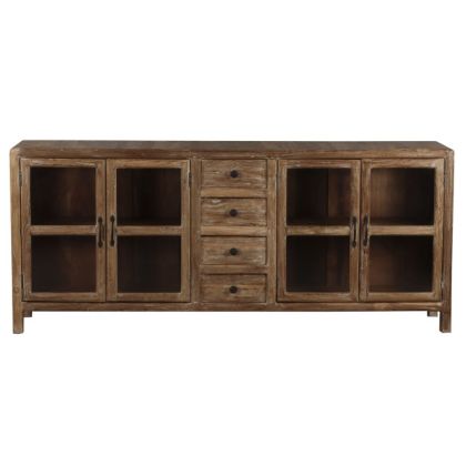 Aparador en madera de teca reciclada marrón con 4 cajones y 4 puertas.