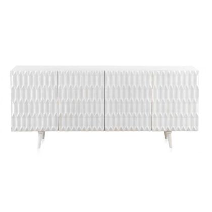 Aparador Rombos Estilo Art Decó Madera Maciza Mango Color Blanco, 177 Cm