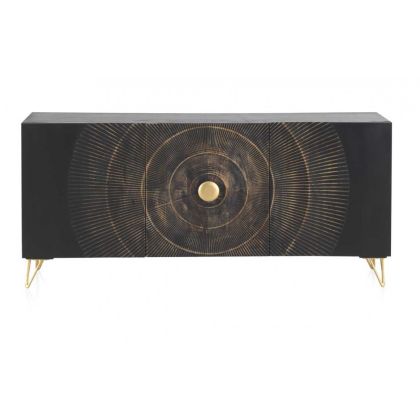 Aparador Mandala Estilo Étnico-Oriental Madera Mango Patas Metal Doradas, 160 Cm