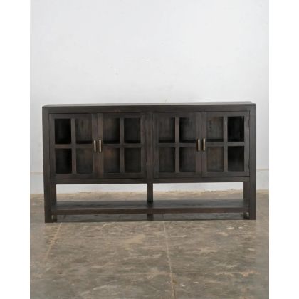 Aparador Madera Marrón y Vidrio 4 Puertas, 207 cm