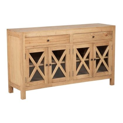 Aparador Madera Natural 4 Puertas 2 Cajones, 140 Cm