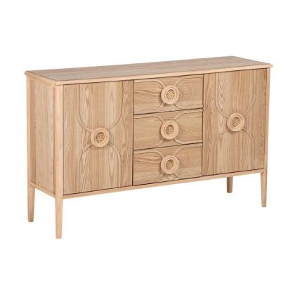 Aparador Madera Natural Tallado 2 Puertas, 130 Cm