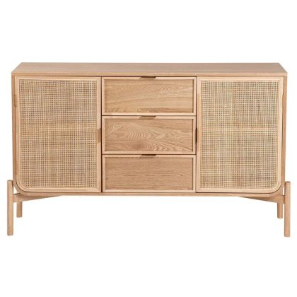 Aparador de madera y ratán natural, 3 cajones 2 puertas