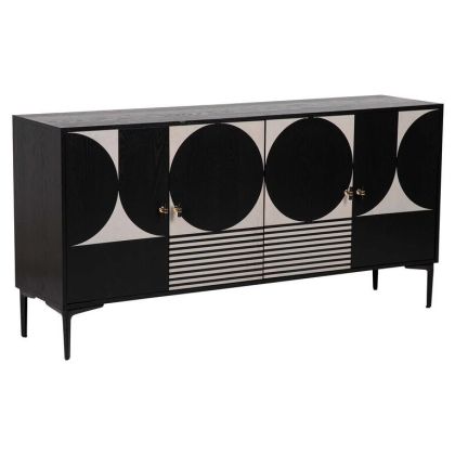 Aparador Metal Blanco Negro 4 Puertas, 160 Cm