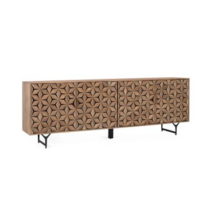 Aparador Mysore Madera Natural Hierro 4 Puertas, 220 Cm