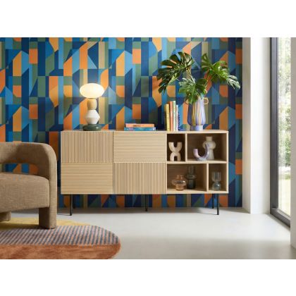 Aparador Puertas Relieve Beige Patas Metal, 150 Cm