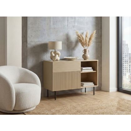 Aparador Puerta Relieve Beige Patas Metal, 100 Cm