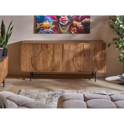 Aparador Relieve Madera Acacia Metal, 175X40X60 Cm
