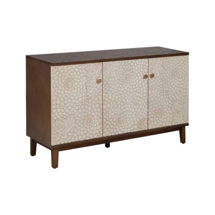 Aparador Tallado Blanco Madera Mindi Natural, 140 X 40 X 82 Cm