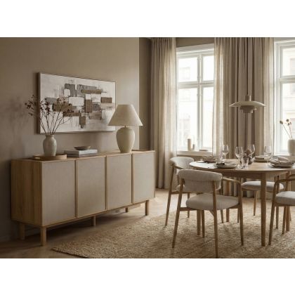 Aparador Tela Gris Madera Roble, 180X40X75 Cm