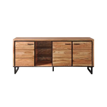 Aparador Coral con Luz Led Cristal Madera Acacia Metal, 175 Cm