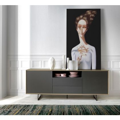Aparador De Diseño Italiano Moderno Gris Lacado y Metal