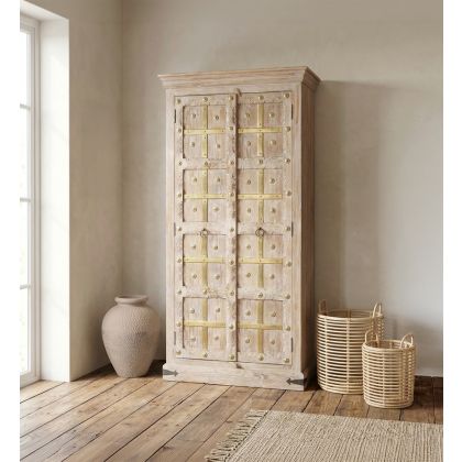 Armario 2 Puertas Madera Acacia Latón, 92 Cm