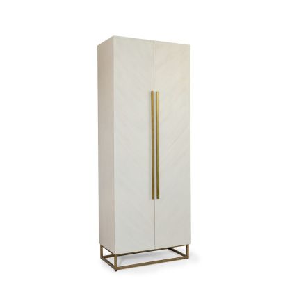 Armario en madera de roble blanca grisácea y metal dorado envejecido 80 cm