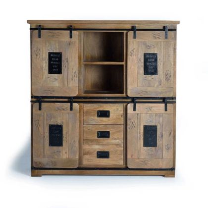 Alacena 4 Puertas 3 Cajones Estilo Industrial Madera Mango Hierro, 160 Cm
