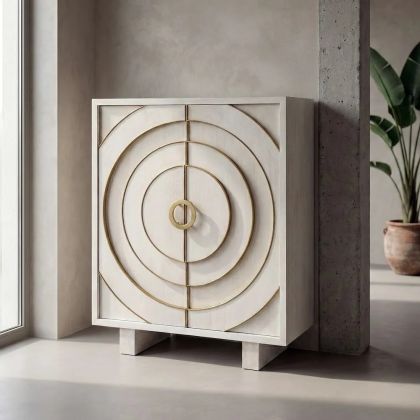Armario Frentes Círculos Madera Mango Blanco Roto 91,50 X 40 X 113 Cm