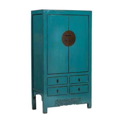 Armario Madera Olmo Azul 2 Puertas 4 Cajones, 105 Cm