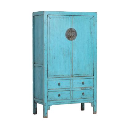 Armario Madera Olmo Azul 2 Puertas 4 Cajones, 108 Cm