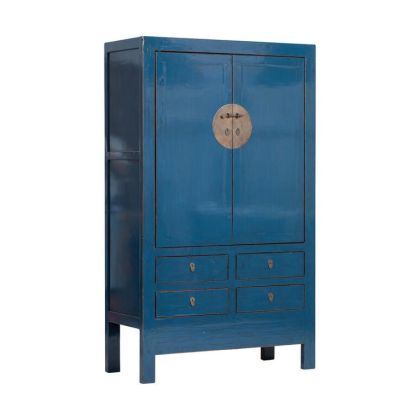 Armario Madera Olmo Azul Oscuro 2 Puertas 4 Cajones, 110 Cm