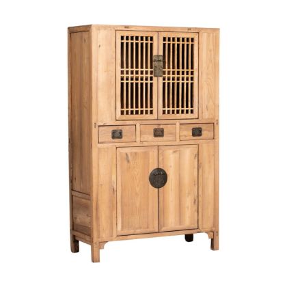 Armario Madera Olmo Natural 4 Puertas 3 Cajones, 117 Cm