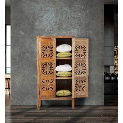 Armario Madera Reciclada 2 Puertas Talladas, 95 Cm