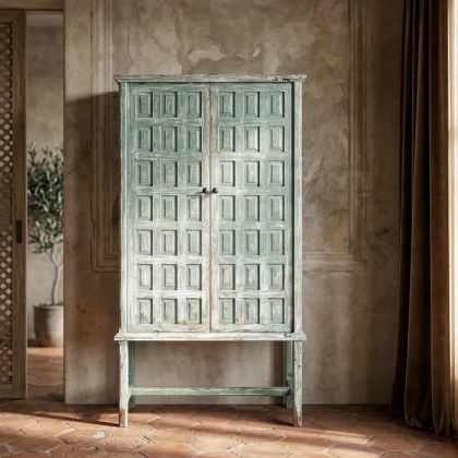Armario Madera Reciclada Verde Envejecido, 96 Cm