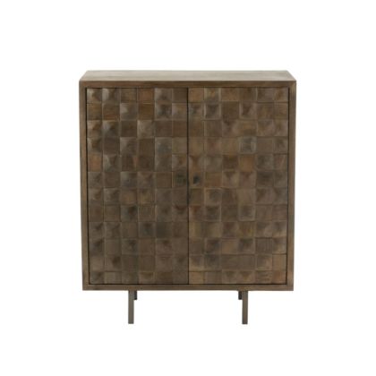 Brown Mango Wood Geometric Doors Grey Metal Wardrobe, 89 cm