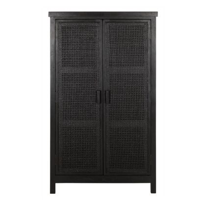 Armario Estilo Tropical Inspiración Nórdica Ratán Madera Mindi Negro, 140 Cm