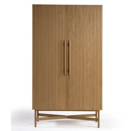 Natural Oak Wood Gold Metal Wardrobe, 120 cm