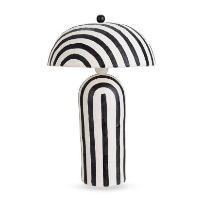 Lámpara Sobremesa Papel Maché Rayas Negras Blancas, 30 Cm