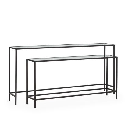 Set 2 Consolas Cristal/Metal en Negro, 148/122 Cm.