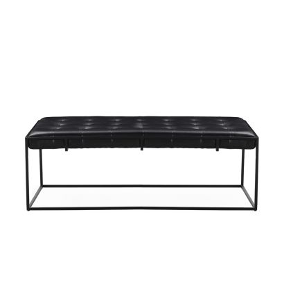 Banco de metal tapizado en piel negra 133 cm