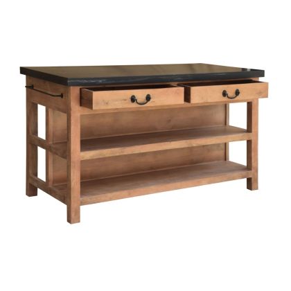 Isla Cocina Mármol Madera Mango, 147 Cm