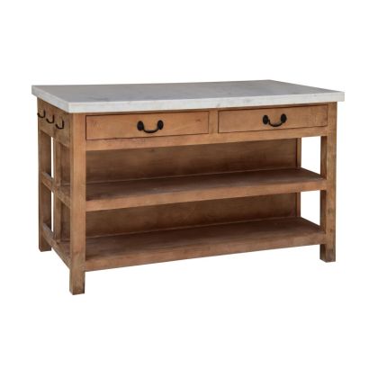 Isla Cocina Mármol Madera Mango, 147 Cm