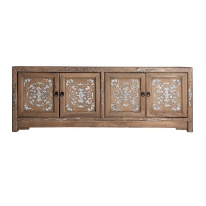 Mueble Tv Oriental Madera Natural Blanco 165 Cm