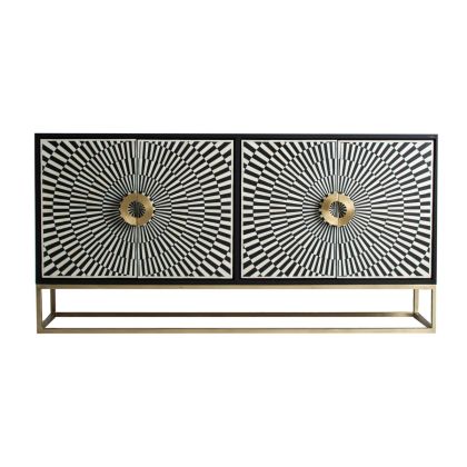 Aparador Oriental Madera Negro Metal Dorado 160 Cm