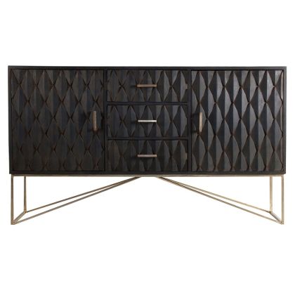 Aparador buffet Mid Century Negro/Oro Madera, 152 Cm